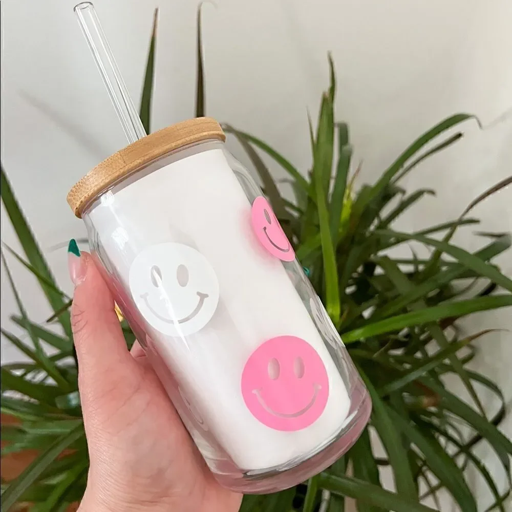 Smiley face beer can glass